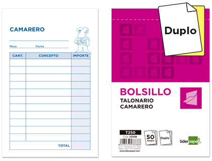 Talonario Liderpapel Camarero bolsillo 50 juegos duplicado